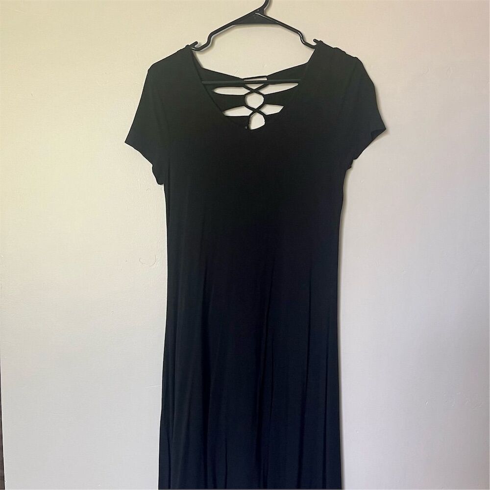 Chico's Women's Black Knit Midi Dress Size 0 Casual Short Sleeve